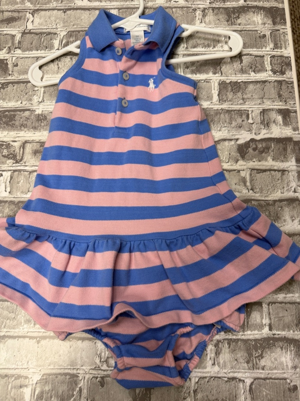 Ralph Lauren Blue and Pink Striped Polo‎ Sundress with Matching Bloomers - Picture 2 of 6